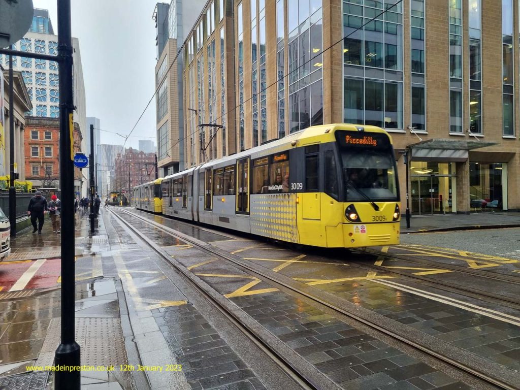 Manchester Tram outside the Manchester Art Gallery