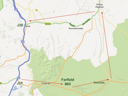 route M6 Sedbergh Farfield Mill Garsdale Kirkby Stephen M6