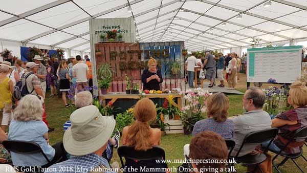 Mrs Robinson of the Mammoth Onion at Scorton gives a talk at Tatton RHS 2018