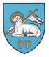 Preston city crest, the lamb of St Wilfrid, PP - Proud Preston or Princeps Pacis