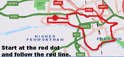 map of the route for the walk in Preston