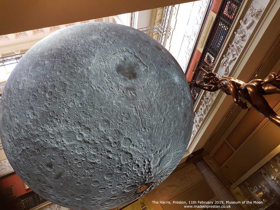 Museum of the Moon at the Harris.  The 23ft diameter model hanging over the atrium.