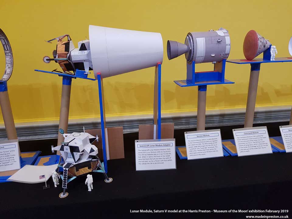 The Lunar Module and Crew Compartment of the Saturn V paper model.