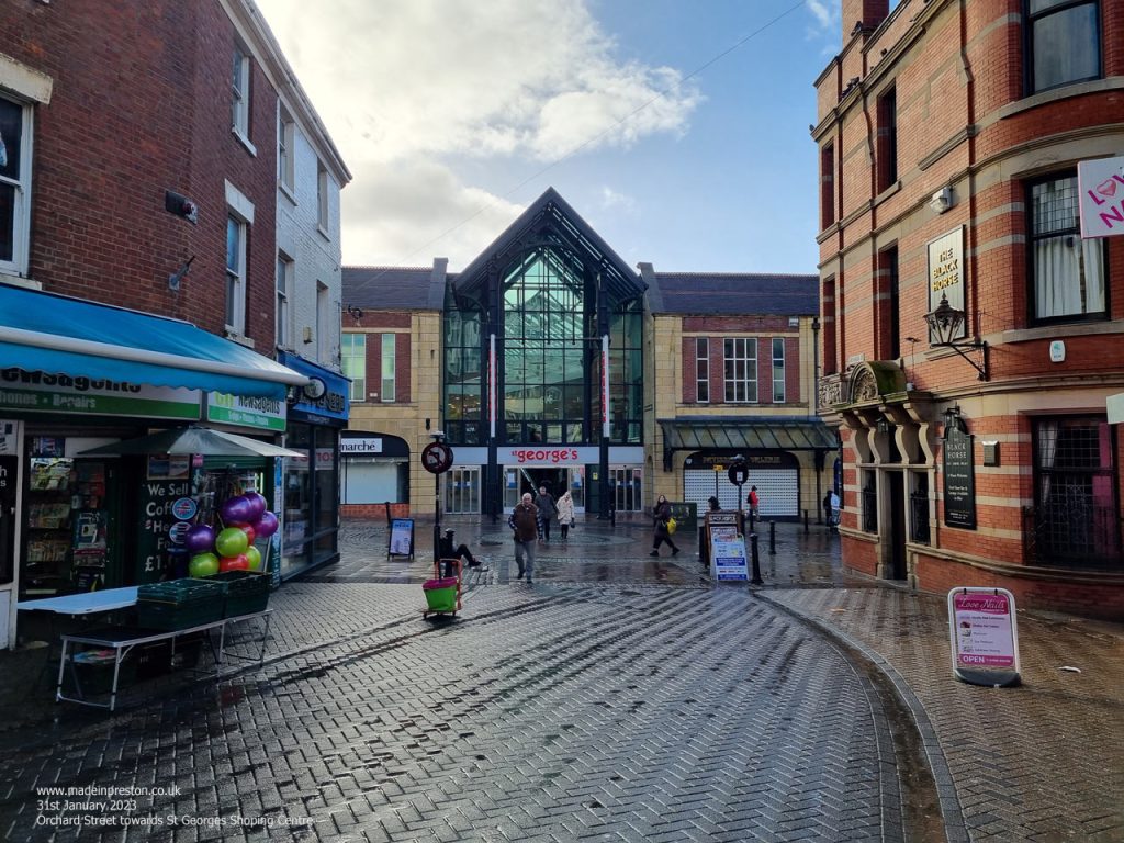 The view of St George's Shopping Centre entrance from Orchard Street