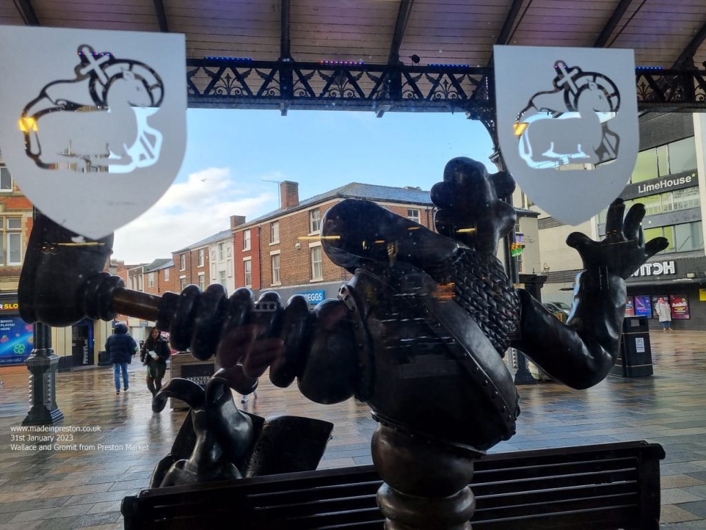 Wallace and Gromit outside Preston Market