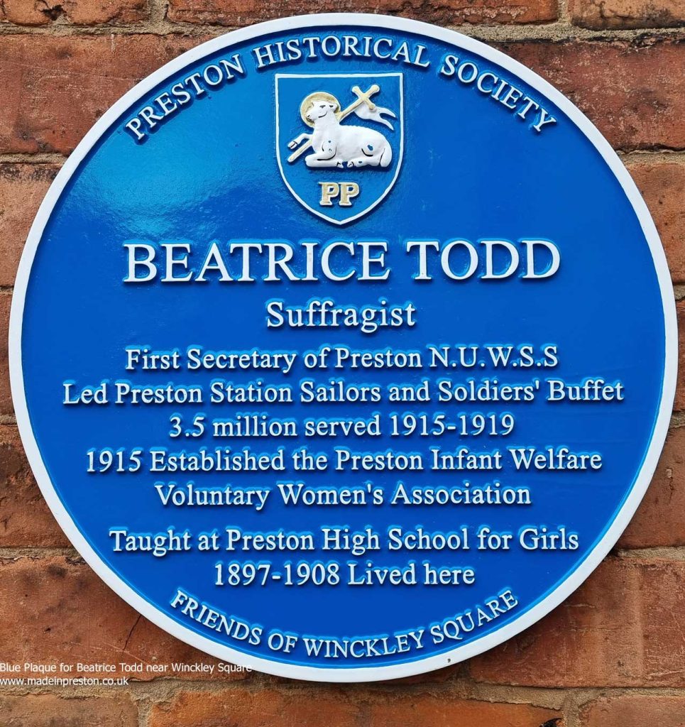 The Blue Plaque for Beatrice Todd, Suffragist, near Winckley Square, Preston