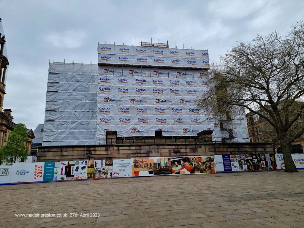 The Harris Museum, Art Gallery and Library, Preston, now completely wrapped in plastic during refurbishment